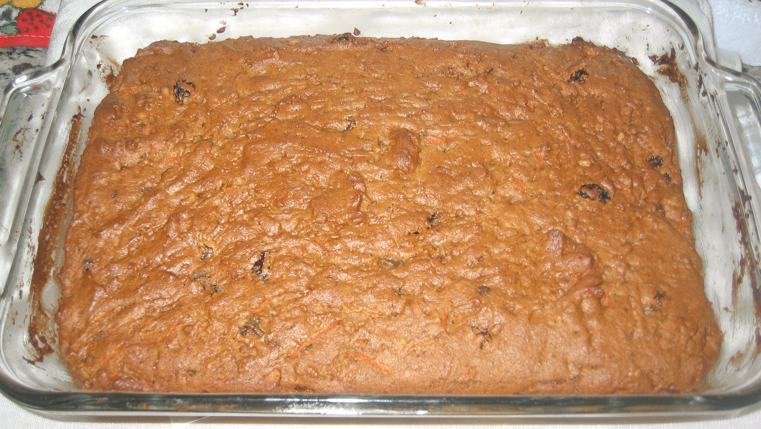 carrot cake in a rectangle container cooks quicker