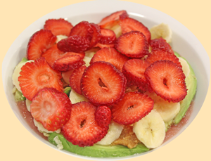 A layer of strawberries and bananas