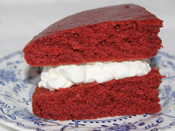 Slice of Red Velvet Cake with Cream